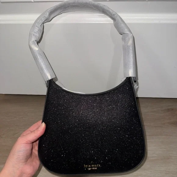 Kate Spade Black Sparkly Textured Shoulder Bag with Crescent Design NWT - Picture 12 of 12